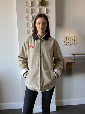 Workwear Chore Jacket Canvas Quilted Lined Tan Utility Jacket Size L NWT